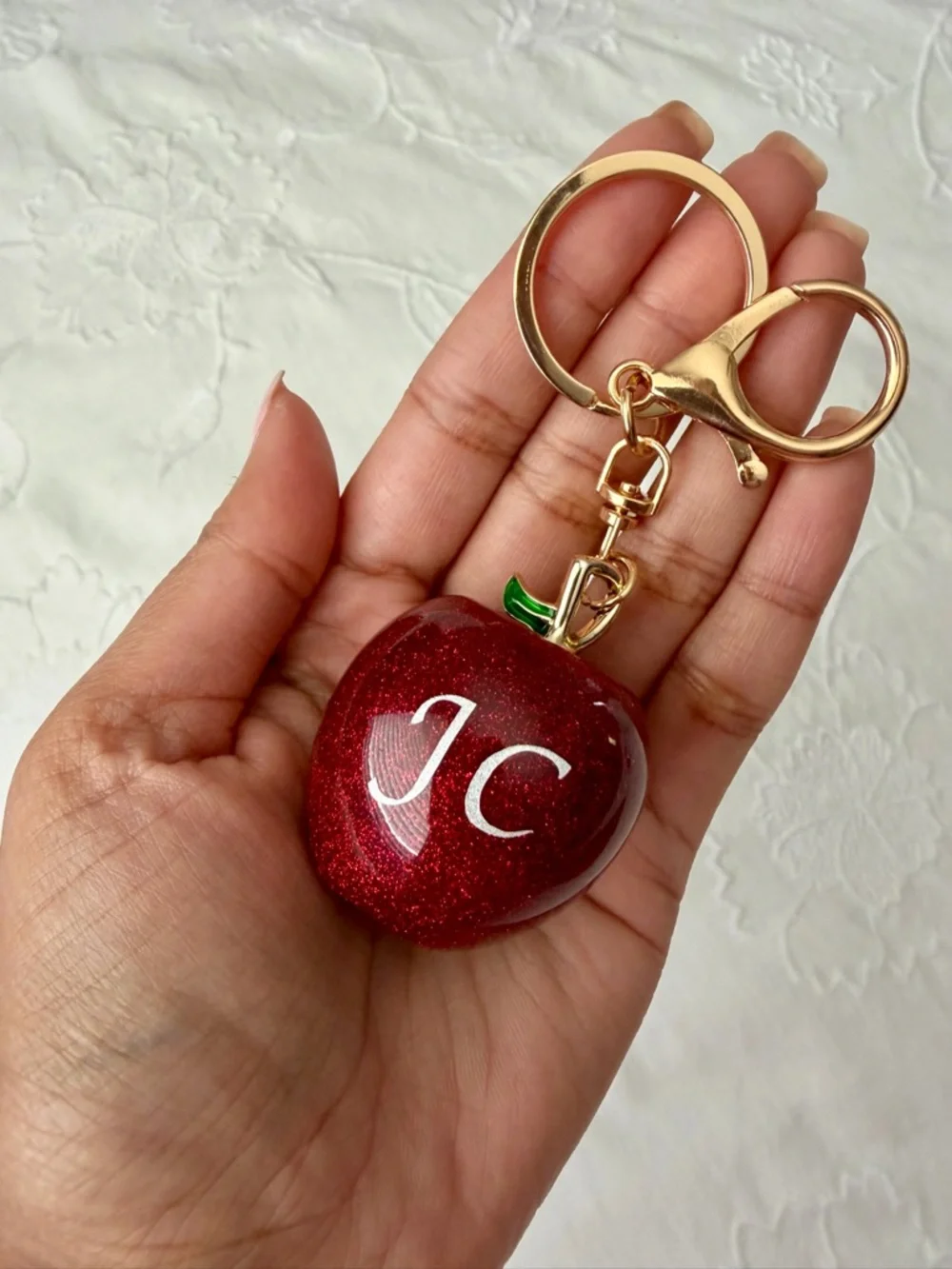 Personalized Custom Handmade Keychains Resin Shiny Apple for Teachers Gifts